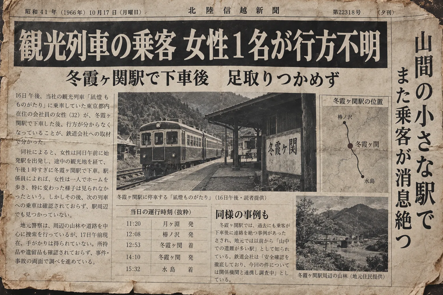 1966年の冬霞ヶ関駅行方不明事件を報じる新聞