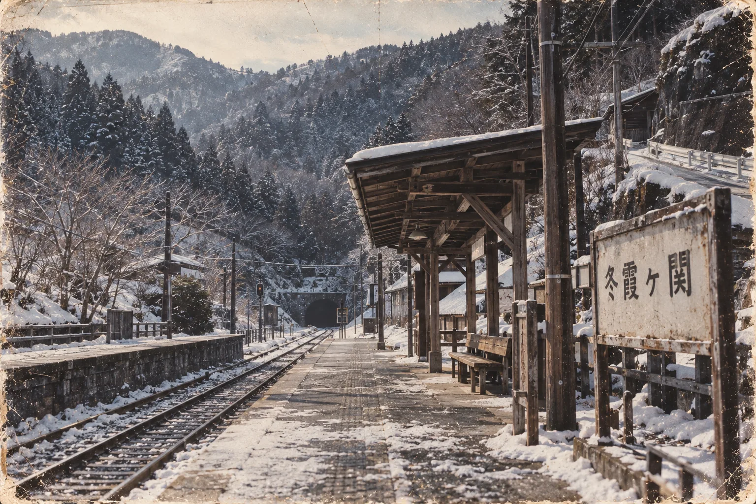 1960年代の冬霞ヶ関駅と駅名標