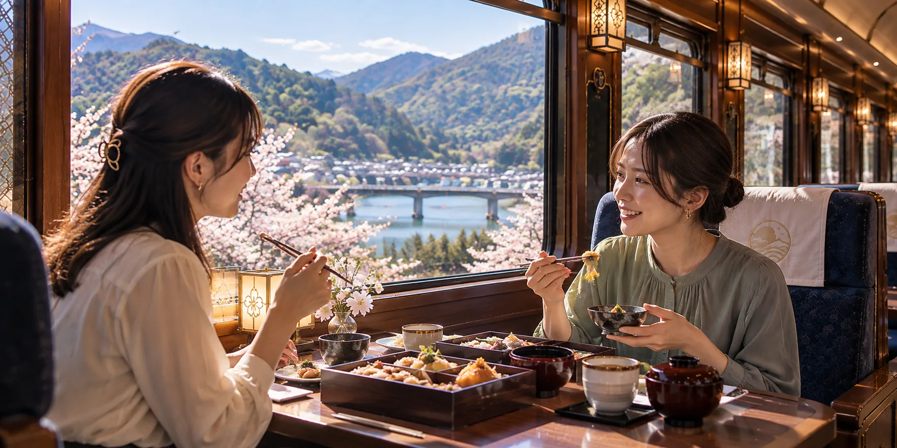 季節の景色を走る観光列車